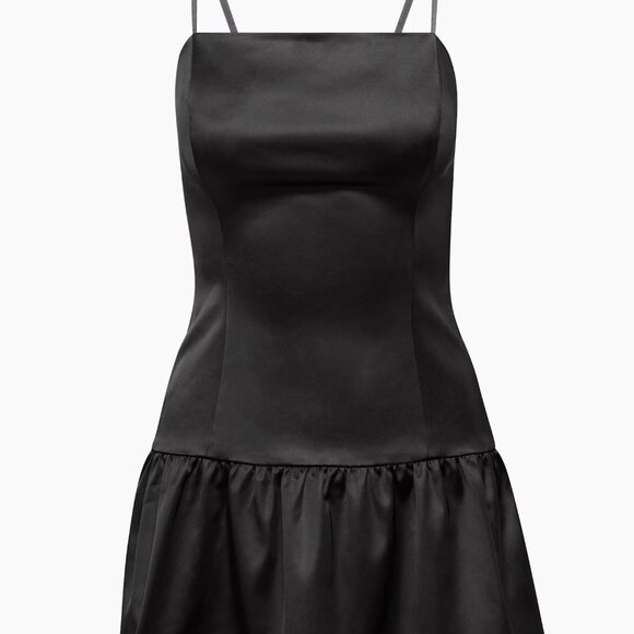 Aritzia Sunday Best Drop Waist Bubble Hem Black Satin Mini Dress Size Small - Picture 1 of 12